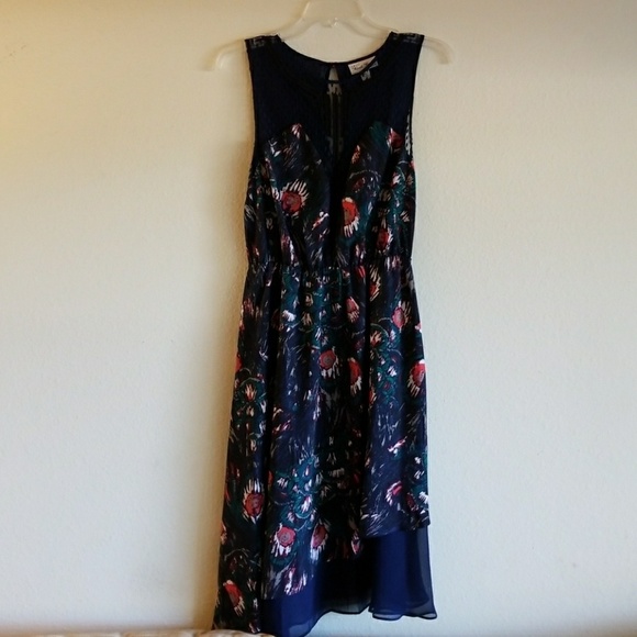 NICOLE RICHIE // macys impulse printed satin lace detail asymmetric dress - Picture 4 of 14